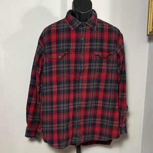 Red Head Brand Co XL Red Black Gray Yellow Plaid Button Down Flannel Shirt